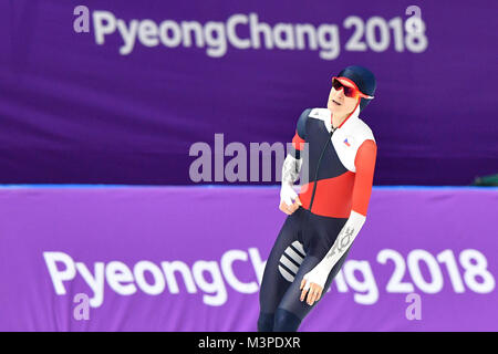 Incheon, Corée. 10 fév, 2018. La patineuse de vitesse tchèque Martina Sablikova pendant les 3000m dans la course des femmes aux Jeux Olympiques d'hiver de 2018 à Gangneung, Corée du Sud, le 10 février 2018. Credit : Michal Kamaryt/CTK Photo/Alamy Live News Banque D'Images