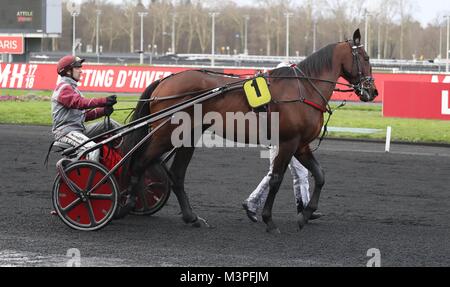 Paris, France. Feb 11, 2018. Traders (Yoann Lebourgeois) au cours de la 2018 Grand Prix de France, les courses de chevaux le 11 février 2018 à l'Hippodrome de Vincennes à Paris Paris, France - Photo Laurent Lairys / DPPI Crédit : Laurent Locevaphotos Lairys/agence/Alamy Live News Banque D'Images