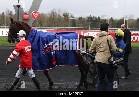 Paris, France. Feb 11, 2018. Belinda Josselyn (Jean Michel Bazire) au cours de la 2018 Grand Prix de France, les courses de chevaux le 11 février 2018 à l'Hippodrome de Vincennes à Paris Paris, France - Photo Laurent Lairys / DPPI Crédit : Laurent Locevaphotos Lairys/agence/Alamy Live News Banque D'Images