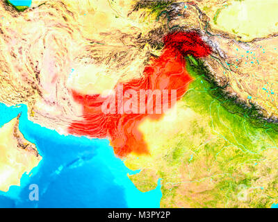 Le Pakistan a souligné en rouge sur la planète Terre. 3D illustration. Éléments de cette image fournie par la NASA. Banque D'Images