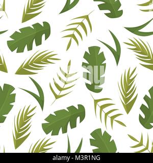 Modèle sans couture avec feuilles tropicales on white background vector Illustration de Vecteur
