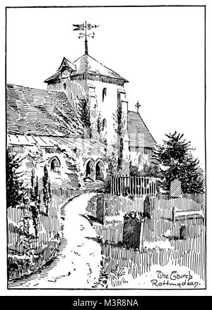 St Margaret's Church, Rottingdean, East Sussex en 1880, illustration par la ligne F E Tomlinson, à partir de 1895, le Studio un magazine illustré de fines et Banque D'Images