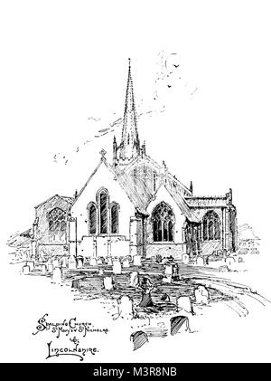 Eglise St Mary et St Nicholas, Spalding, Lincolnshire dans années 1880, illustration ligne par Oswald Chambers, à partir de 1895, le Studio un magazine illustré Banque D'Images