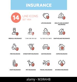 Concept d'assurance - conception ligne icons set Illustration de Vecteur