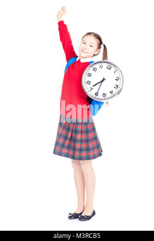 School girl holding réveil Banque D'Images