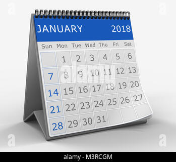 3d illustration de calendrier carré bleu sur fond blanc, janvier page Banque D'Images