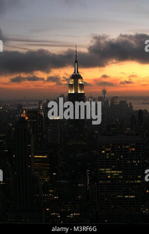 Vue du coucher de soleil du Rockefeller Center, New York. USA Banque D'Images