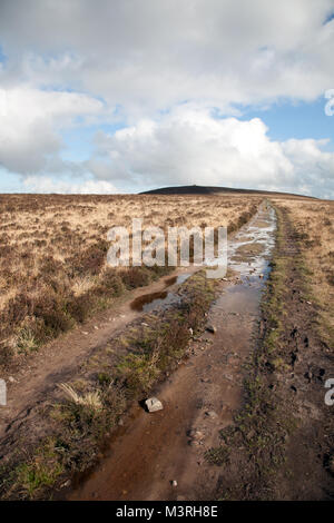 Une piste mène au sommet du Dunkery Beacon, à 519 mètres du point le plus haut de Exmoor, Somerset, Angleterre. Banque D'Images