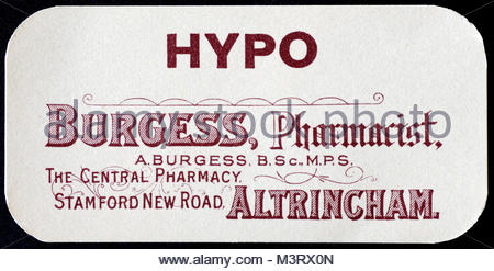 Les étiquettes de chimiste Vintage 1950 - flacons de médicaments Hypo Banque D'Images