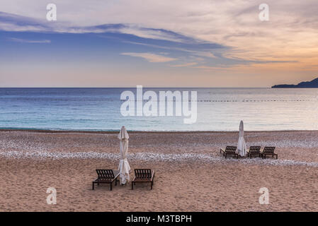 Plage de la reine en face de Villa Milocer Aman Sveti Stefan hôtel de luxe à Przno, Monténégro Banque D'Images