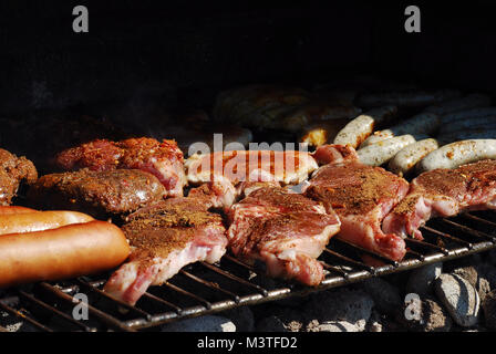 Infinie variété de viande et d'un barbecue dans le jardin d'été Banque D'Images