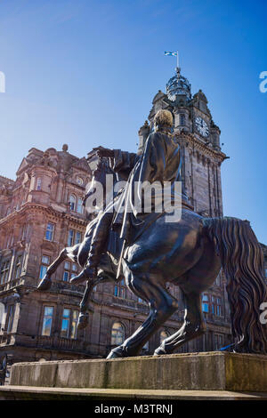 Princes Street, East End, Statue du duc de Wellington, Édimbourg, Écosse, Royaume-Uni. Banque D'Images