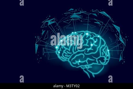 Cerveau humain active l'intelligence artificielle niveau suivant. l'homme menthal Basse technologie réalité augmentée design Poly bleu formes géométriques rougeoyant. Symbole de sagesse vector illustration Illustration de Vecteur