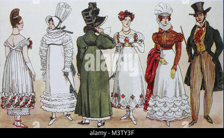 La mode, les vêtements, la mode en France, la mode à Paris à partir de 1814 - 1830, l'amélioration numérique reproduction à partir d'un original de l'année 1900 Banque D'Images