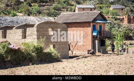 Maisons agricoles rurales, le sud de Madagascar Banque D'Images