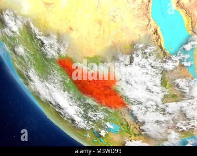 Le Soudan du Sud à partir de l'orbite de la planète Terre avec des textures de surface très détaillées. 3D illustration. Éléments de cette image fournie par la NASA. Banque D'Images