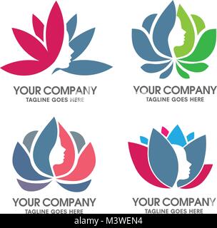 Concept moderne et élégant visage féminin sur fleur de lotus Illustration de Vecteur