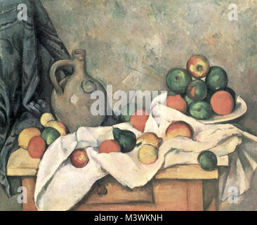 Paul Cézanne, nature morte, draperie, lanceur, et coupe de fruits Banque D'Images