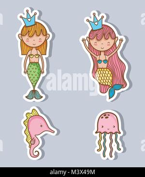 La main des dessins d'animaux de la mer Illustration de Vecteur