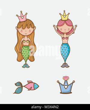 Sirènes peu cartoon art Illustration de Vecteur