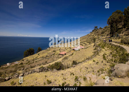 L'île de Taquile Lac Titicaca au Pérou Banque D'Images