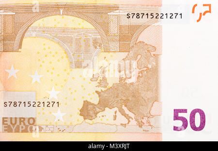 Cinquante euros de l'Union européenne photographiés de près. Banque D'Images