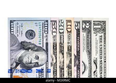 Pile de backround US Dollars. La valeur nominale de toutes les notes US dollar Banque D'Images