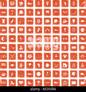 100 icons set baseball grunge orange Illustration de Vecteur