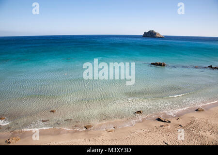 En vertu de la plage, l'établissement hellénistique Xérocambos Pigi, île de Crète, Grèce, Europe Banque D'Images