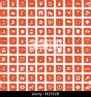 Bouclier 100 icons set grunge orange Illustration de Vecteur