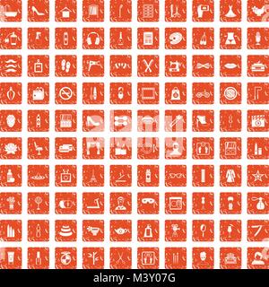 Maquillage et beauté 100 icons set grunge orange Illustration de Vecteur