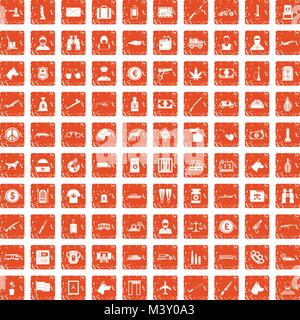 La contrebande 100 icons set grunge orange Illustration de Vecteur