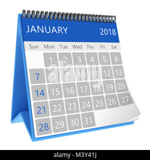 3d illustration de calendrier de bureau carré isolé, janvier 2018 page Banque D'Images