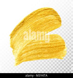 La main d'or coup de pinceau peinture isolé sur fond transparent. Vecteur abstrait acrylique or spot frottis. Or très détaillés textur scintillants Illustration de Vecteur