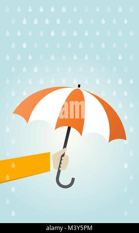 Main tenant la protection contre la pluie parapluie orange Illustration de Vecteur