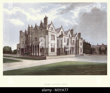 Vintage gravure d'Acton Reynald Hall est une maison de campagne du xixe siècle à Acton Reynald, Moreton Corbet, Shropshire, Angleterre.. Une série d'Picturesqu Banque D'Images