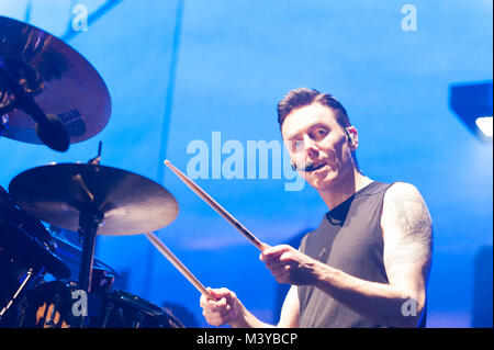 Liverpool, Royaume-Uni. 12 février 2018. Le groupe irlandais, Script, effectuer du Liverpool Echo Arena pendant leur "liberté de l'enfant" tour. Crédit : Paul Warburton/Alamy Live News Banque D'Images