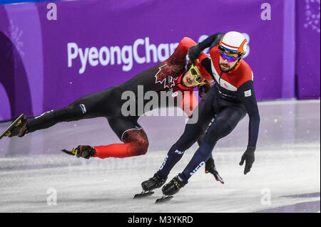13 février 2018 : la Chine, le Kazakhstan, Pays Bas et le Canada à la compétition de Relais 5000m Hommes Patinage de vitesse à Gangneung Ice Arena. Pyeongchang, Corée du Sud. Ulrik Pedersen/CSM Banque D'Images