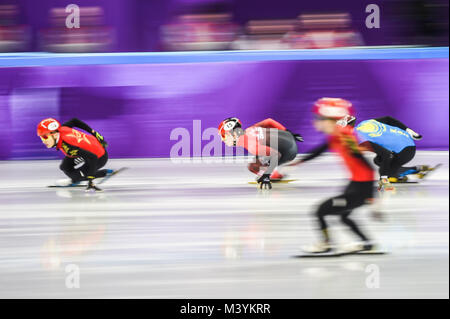 13 février 2018 : la Chine, le Kazakhstan, Pays Bas et le Canada à la compétition de Relais 5000m Hommes Patinage de vitesse à Gangneung Ice Arena. Pyeongchang, Corée du Sud. Ulrik Pedersen/CSM Banque D'Images