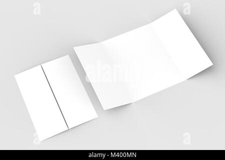 Porte brochure vertical double pli maquette isolé sur fond gris doux. Illustration 3D Banque D'Images