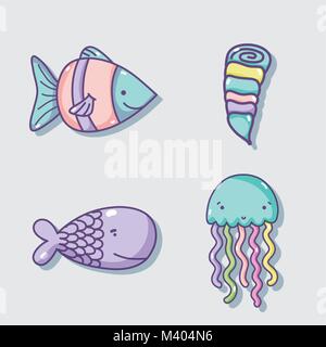 La main des dessins d'animaux de la mer Illustration de Vecteur