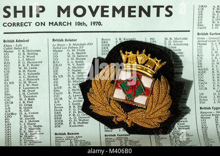 Les agents sur l'insigne de BP BP de l'équipage du navire. (1970). La flotte de pétroliers de BP. Banque D'Images