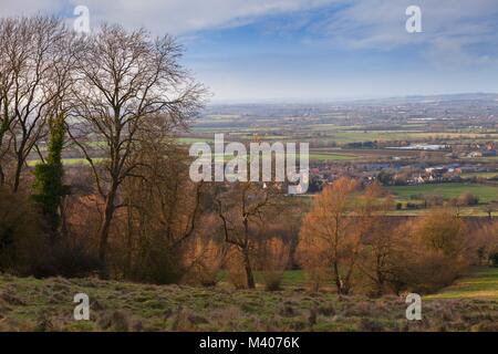 En hiver paysage Cotswold donnant sur Willersey, Gloucestershire, Angleterre. Banque D'Images
