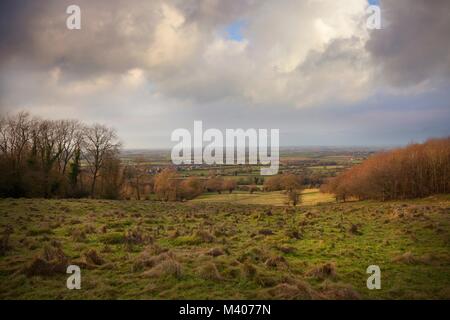 En hiver paysage Cotswold donnant sur Willersey, Gloucestershire, Angleterre. Banque D'Images