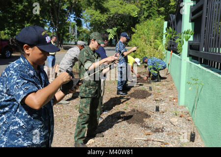 150819-A-BK746-164 SANTO DOMINGO, la République dominicaine (16 août 2000 19, 2015) Les membres du Service Militaire affecté au Commandement maritime navire-hôpital USNS Comfort (T-AH 20) et un bénévole de l'organisation non gouvernementale (ONG) Projet HOPE, planter des arbres à la Jardines Botanicos jardins nationaux au cours de Formation Continue 2015 Promesse (CP-15). Projet Espoir avec d'autres ONG et les militaires au cours de CP-15. Promesse continue est un U.S. Southern Command-parrainé et U.S. Naval Forces Southern Command/U.S. 4ème flotte-déploiement effectué pour mener des opérations civiles et militaires y compris h Banque D'Images