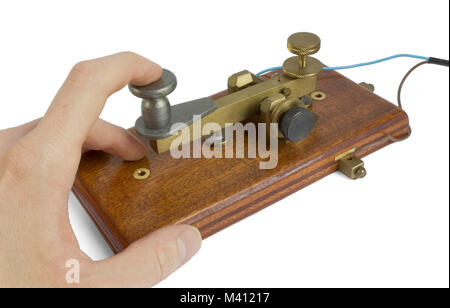 50-year-old telegraph key utilisé par un opérateur Banque D'Images