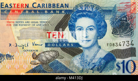 Caraïbes orientales 10 10 Dollar Bank Note Banque D'Images