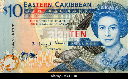 Caraïbes orientales 10 10 Dollar Bank Note Banque D'Images