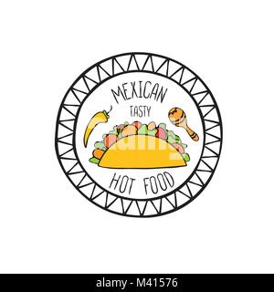 Symbole de l'alimentation mexicaine. Une cuisine traditionnelle. Plat mexicain doodles signe. L'icône de restauration rapide. Signe de forme ronde. L'icône de restauration rapide. Illustration de Vecteur