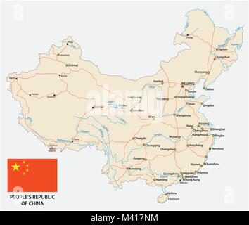 République populaire de Chine road carte vectorielle avec drapeau Illustration de Vecteur
